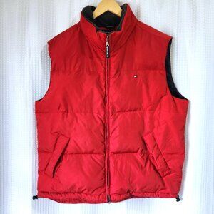 Tommy Hilfiger Down Puffer Vest Men's XL Red Pockets Toggle Waist Outdoor